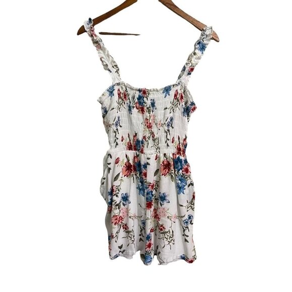 Lily Rose Womens White Floral Smocked Tie Waist Pockets Sleeveless Romper XL - Picture 1 of 8
